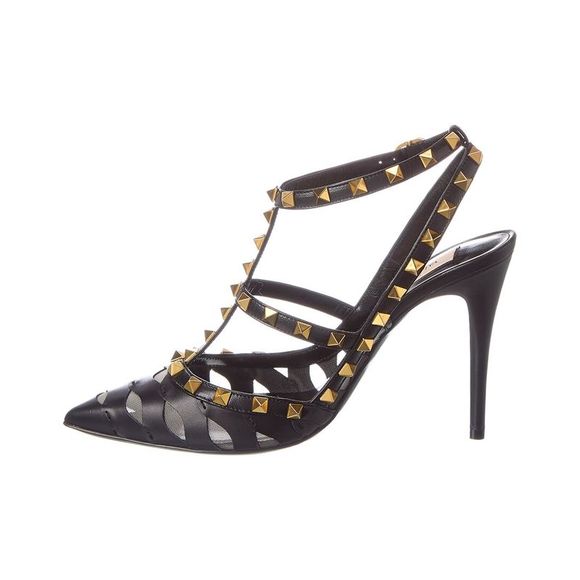 Valentino Rockstud Caged 100 Leather & Mesh Pump, Black - Picture 2 of 5